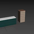 Modern Storage Cabinets With Light Brown And Dark Green Finish And Multiple Drawers