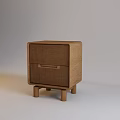 Brown Wooden Bedside Table With Two Drawers And Short Legs Design