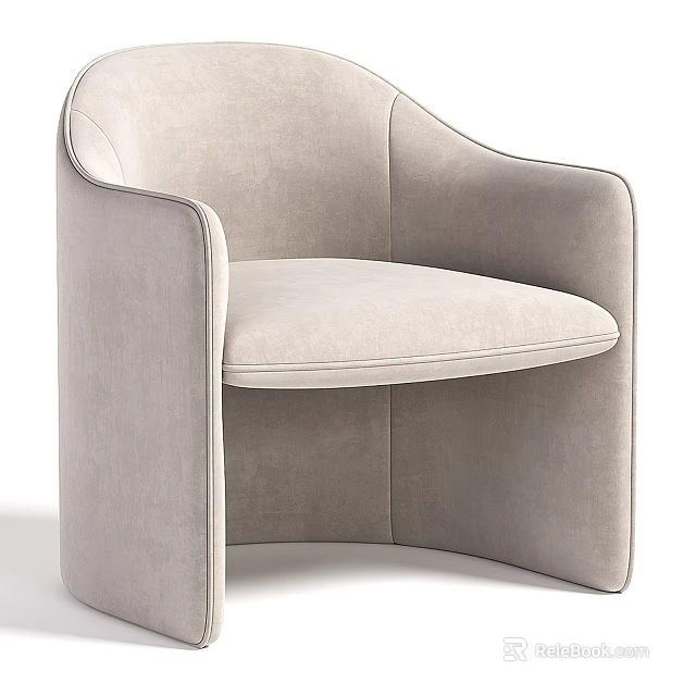 Modern Accent Chair With Light Gray Fabric Upholstery And Curved Arms Design 3d model 