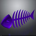 Purple Fish Skeleton 3D Rendering with Glossy Surface and Reflection on Dark Background 3d model
