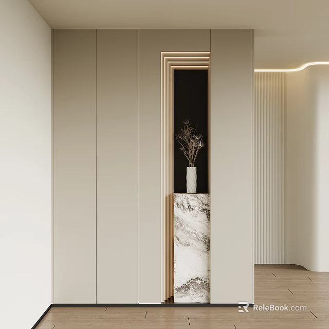 Modern Entryway Cabinet And Side Cabinet With Marble Top And Decorative Vase 3d model 