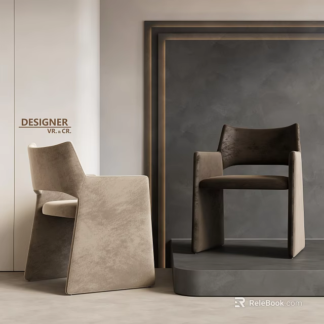 Modern Designer Dining Chairs Beige And Brown Velvet Upholstered With Sleek Armrests And Contemporary Design 3d model 