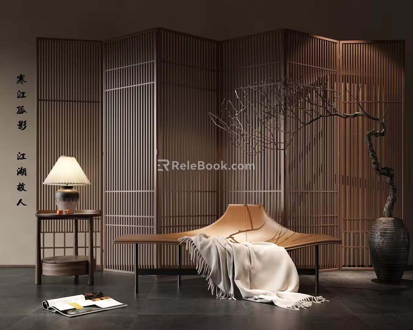 Rest Area Screen Partition Entrance Single Chair Chinese Scene 3d model
