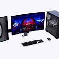 Multi Monitor Desktop Computer Setup With Case Keyboard And Mouse 3d model