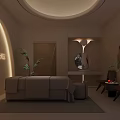 Modern SPA Sauna Interior With Comfortable Massage Bed Soft Lighting And Green Plants
