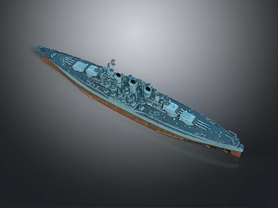 Detailed Military Warship Model With Deck Turrets And Gray Hull Design 3d model