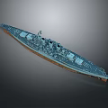 Detailed Military Warship Model With Deck Turrets And Gray Hull Design