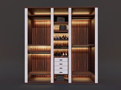 Modern Wooden Wine Cabinet With Built-in LED Lighting And Layered Shelves For Wine Bottles 3d model