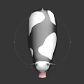 Black And White Cow Figure With Pink Nose Standing On Dark Background With Reflection
