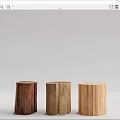 Six Wooden Tree Stump Stools With Various Natural Wood Grain Colors
