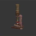 Vintage Industrial Style Electronic Microscope Featuring Metal Structure And Multi Layered Tubular Parts