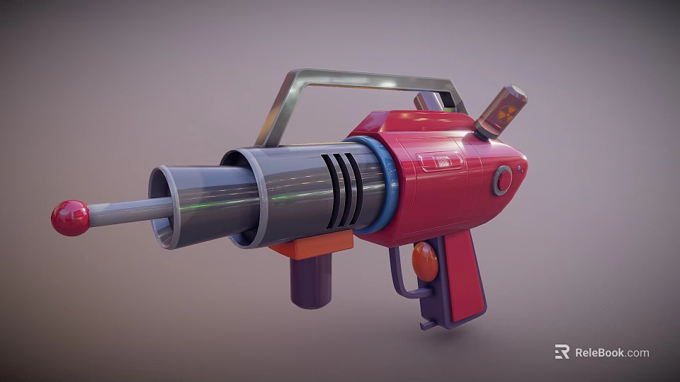Futuristic Red And Gray Ray Gun With Metallic Barrel And Sleek Grip Design 3d model 