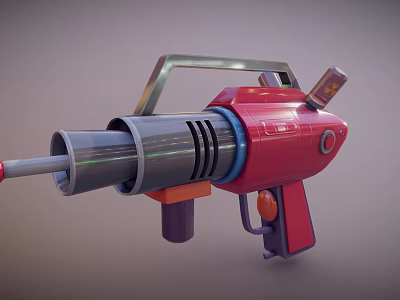 Futuristic Red And Gray Ray Gun With Metallic Barrel And Sleek Grip Design 3d model