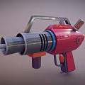 Futuristic Red And Gray Ray Gun With Metallic Barrel And Sleek Grip Design