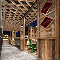 Modern Restaurant Interior Design With Hanging Lamps Staircase And Decorative Elements
