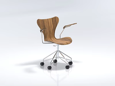 Sleek Modern Wooden Office Chair With Armrests Five Star Base And Wheels 3d model