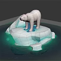 Realistic 3D Model Of White Polar Bear Standing On Glowing Ice Floe In Blue Water