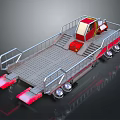 Red And Gray Pontoon Boat With Flat Deck Metal Railing And Control Cabin