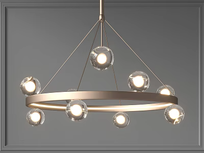 Modern Chandelier With Metal Ring And Illuminated Transparent Spherical Glass Bulbs 3d model