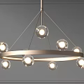 Modern Chandelier With Metal Ring And Illuminated Transparent Spherical Glass Bulbs