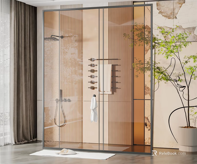 Modern Glass Sliding Door For Bathroom With Sleek Design And Transparent Panels 3d model 