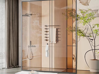 Modern Glass Sliding Door For Bathroom With Sleek Design And Transparent Panels 3d model