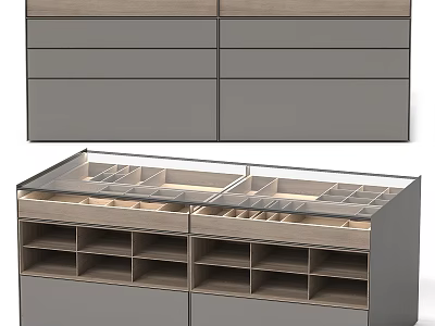 Modern Display Shelving Units With Glass Top Drawers And Wooden Compartments 3d model