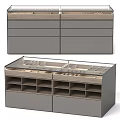 Modern Display Shelving Units With Glass Top Drawers And Wooden Compartments