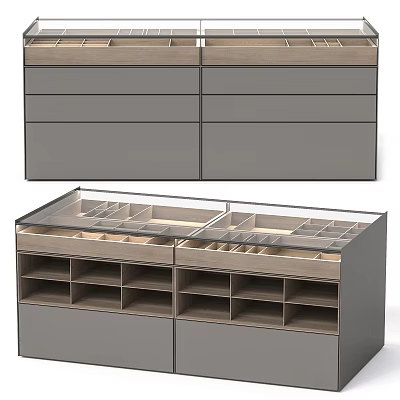 Modern Display Shelving Units With Glass Top Drawers And Wooden Compartments 3d model