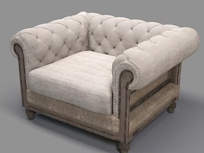 Classic Single Sofa With Tufted Design Light Beige Fabric And Wooden Armrests Legs 3d model
