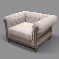 Classic Single Sofa With Tufted Design Light Beige Fabric And Wooden Armrests Legs
