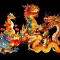 Vibrant Dragon Themed Landscape Sculpture With Colorful Lanterns And Intricate Designs