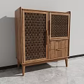 Modern Natural Wooden Sideboard Cabinet With Woven Panel Doors And Drawers