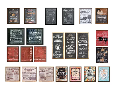 Coffee Themed Wall Art Collection With Various Designs And Vintage Styles 3d model