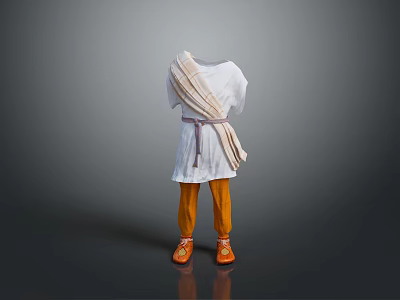 Fashionable Outfit Display With White Top Orange Pants Beige Brown Striped Shawl And Orange Shoes 3d model