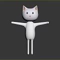 Cute Cartoon White Cat With Pink Ears Red Nose Stretched Arms And Gray Background