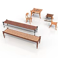 Wooden Furniture Set Featuring Benches Tables And Chairs With Woven Seat Details