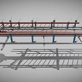 Industrial Support Equipment With Metal Frame Red Crossbars And Wheels For Material Handling