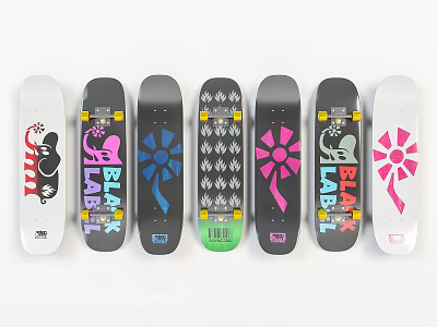 Vibrant Skateboards Featuring Colorful Graphic Designs Various Patterns And Bright Colors 3d model