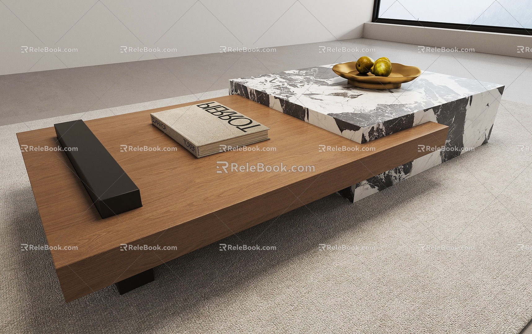 Square coffee table wood stone model