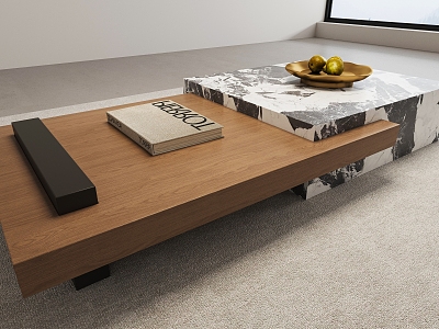 Square coffee table wood stone model