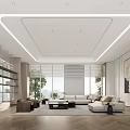 Modern Front Desk Reception Lounge With Comfortable Sofa And Floor to Ceiling Windows