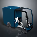 Blue Electric Three Wheeled Cargo Motorcycle With Large Storage Box And Transparent Windshield 3d model