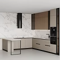 Modern Kitchen With Cabinets Island Counter And Oven 3d model