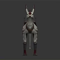 Fantasy Adventurer Riding White Red Mythical Beast With Antlers And Multiple Tails