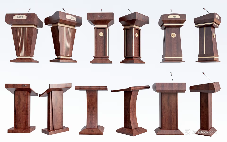 Traditional Wooden Reception Desks With Various Carved Details And Classic Designs 3d model 