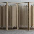 Modern Wooden Room Divider With Vertical Slats And Multi Panel Structure 3d model