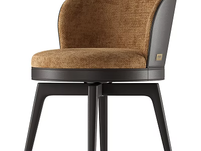 Modern Dining Chair With Brown Fabric Upholstered Seat Curved Backrest And Black Legs 3d model