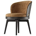Modern Dining Chair With Brown Fabric Upholstered Seat Curved Backrest And Black Legs