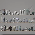 Decorative Flower Vases In Various Colors And Shapes On Shelf Display With Branches